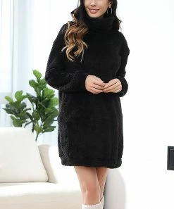 Best Sale 🤩 Z Avenue Black Fuzzy Cowl Neck Sweatshirt - 👩 Women & Plus ❤️
