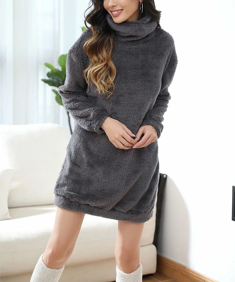 Outlet 𧨠Z Avenue Dark Gray Fuzzy Cowl Neck Sweatshirt - π© Women & Plus π