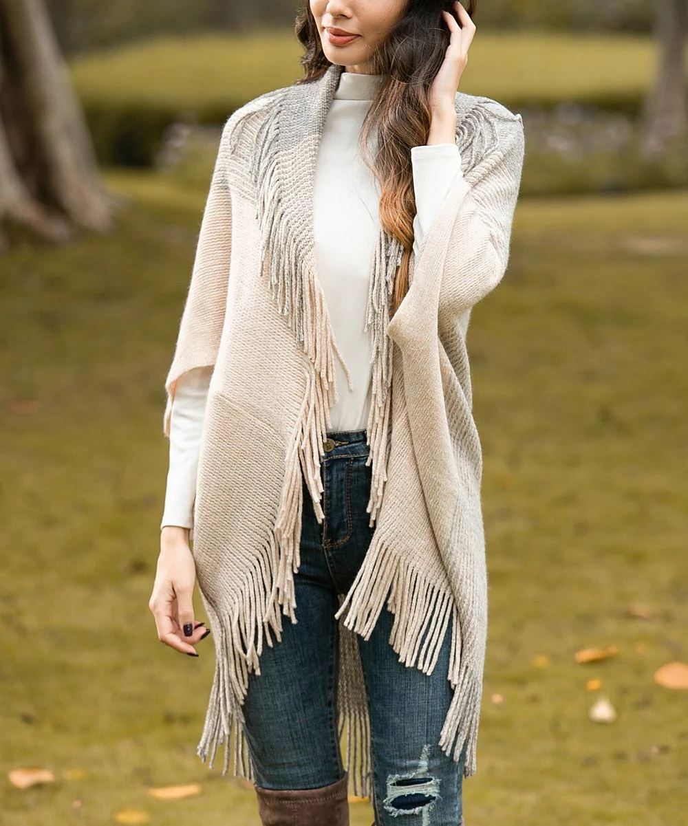 Best Pirce π₯° Z Avenue Beige Fringe-Accent Open Cardigan - Juniors π - Image 2