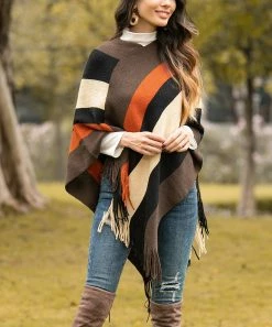 Brand new π Z Avenue Black & Orange Stripe Fringe-Hem Poncho - Juniors βοΈ