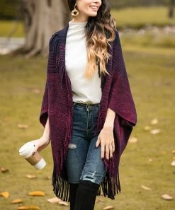 Best Pirce 😀 Z Avenue Navy & Purple Fringe-Accent Open Cardigan - Juniors 👍
