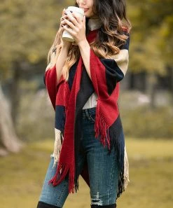 Cheapest ⭐ Z Avenue Burgundy & Navy Stripe Fringe-Hem Poncho - Juniors 🛒 11 Cheapest ⭐ Z Avenue Burgundy & Navy Stripe Fringe-Hem Poncho - Juniors 🛒 -Z Avenue Shop zu82128821 alt 4 tm1571840659