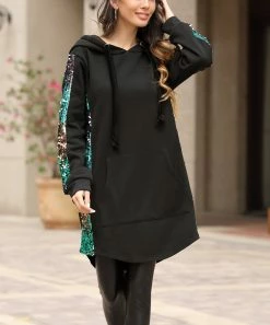 Coupon 🎁 Z Avenue Black & Green Kangaroo-Pocket Sequin-Stripe Hoodie - Plus 🧨