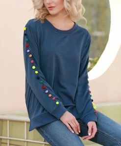 Best Pirce 😉 Z Avenue Teal Rainbow Sleeve-Detail Pullover - 👩 Women 🔔