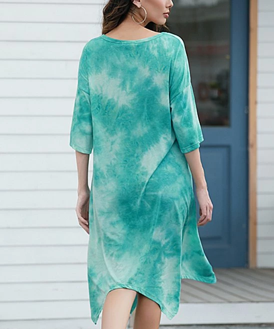 Deals π₯ Z Avenue Turquoise Tie-Dye Half-Sleeve Handkerchief π Dress - Plus β - Image 2