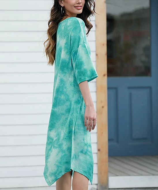 Deals π₯ Z Avenue Turquoise Tie-Dye Half-Sleeve Handkerchief π Dress - Plus β - Image 3