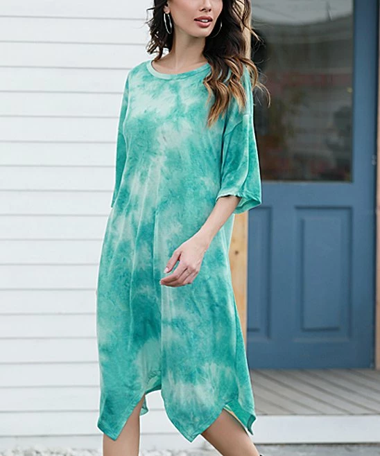 Deals π₯ Z Avenue Turquoise Tie-Dye Half-Sleeve Handkerchief π Dress - Plus β - Image 4