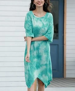 Deals 🔥 Z Avenue Turquoise Tie-Dye Half-Sleeve Handkerchief 👗 Dress - Plus ⭐