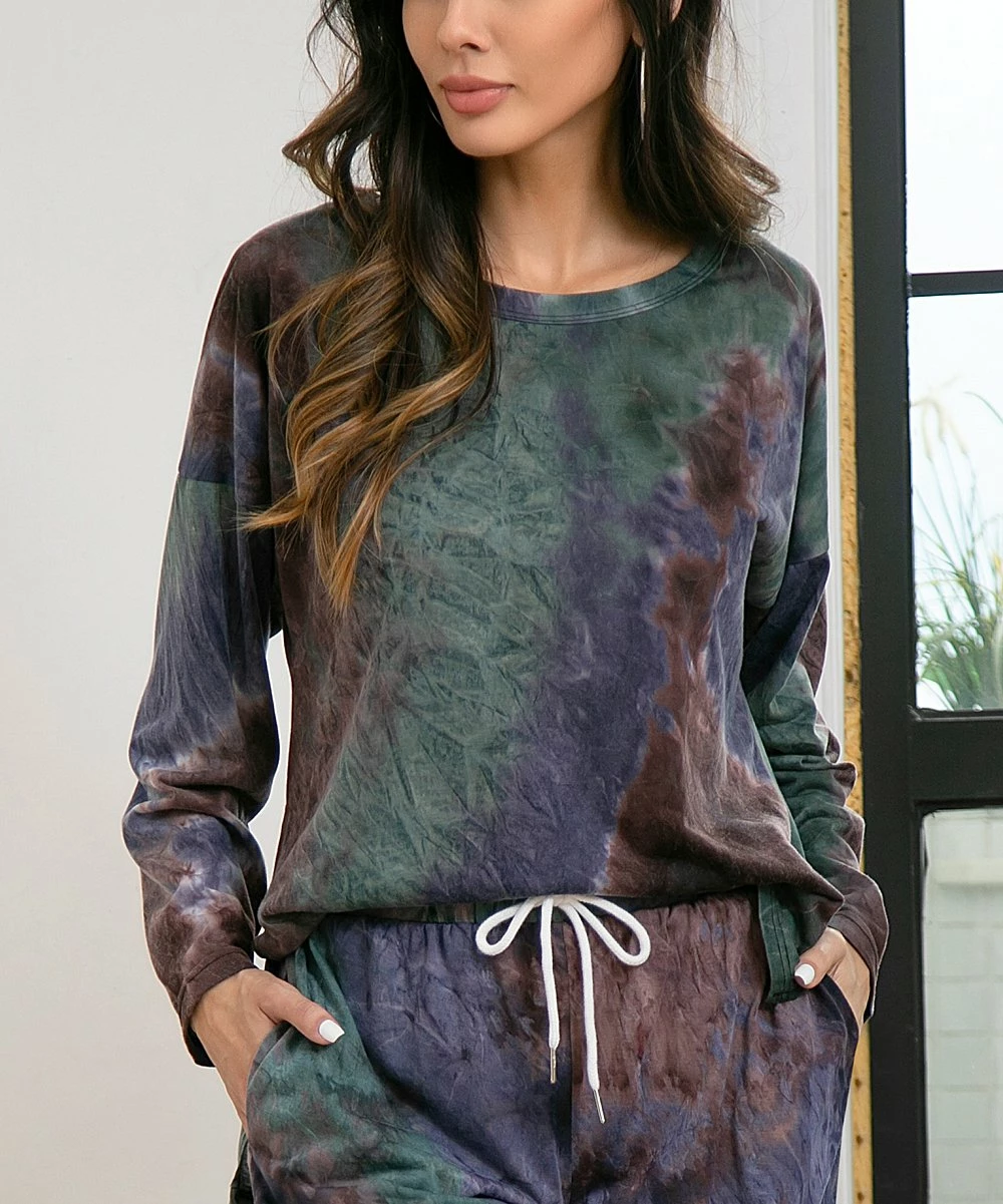 Best Sale π Z Avenue Purple & Green Tie-Dye Long-Sleeve Tee - π© Women π - Image 3