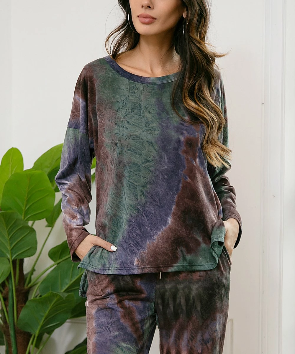 Best Sale π Z Avenue Purple & Green Tie-Dye Long-Sleeve Tee - π© Women π