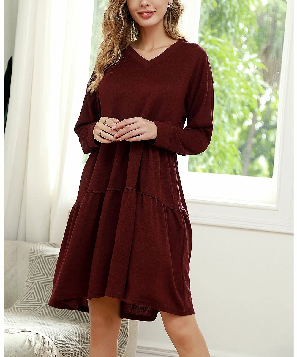 Wholesale βοΈ Z Avenue Burgundy Tiered A-Line π Dress - π© Women β¨ - Image 2