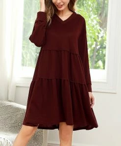 Wholesale ✔️ Z Avenue Burgundy Tiered A-Line 👗 Dress - 👩 Women ✨