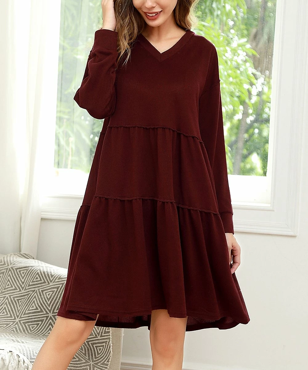 Wholesale βοΈ Z Avenue Burgundy Tiered A-Line π Dress - π© Women β¨