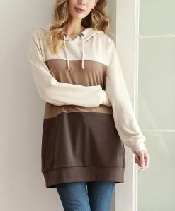Best Sale 🧨 Z Avenue Beige & Brown Color Block Pocket Hoodie - 👩 Women & Plus 👏