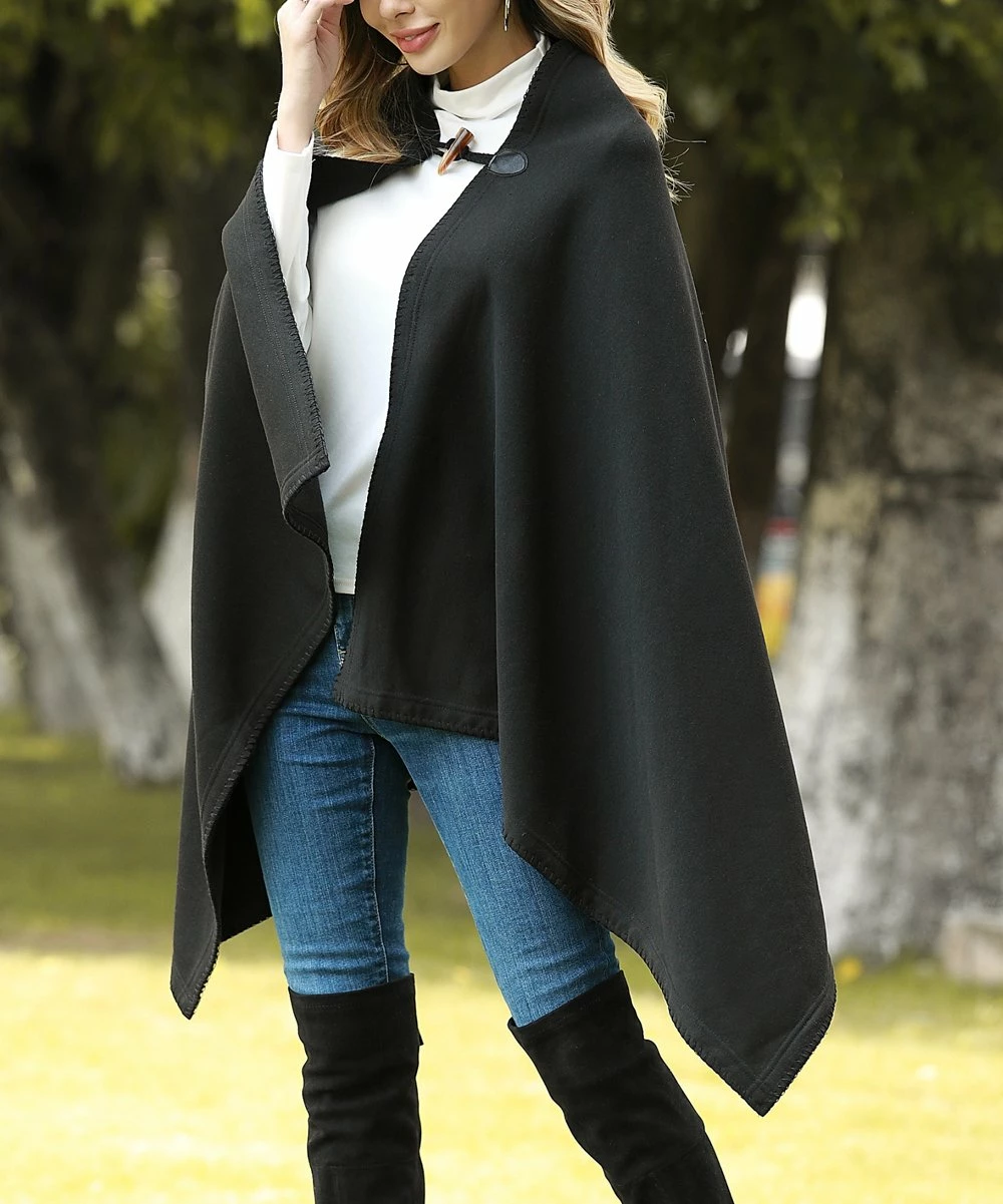 Deals ๐ฏ Z Avenue Black Toggle-Button Cape - Juniors โญ 5 Deals ๐ฏ Z Avenue Black Toggle-Button Cape - Juniors โญ - Image 3