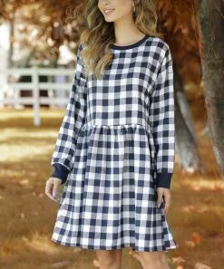 Top 10 🔔 Z Avenue Navy & White Plaid A-Line 👗 Dress - 👩 Women & Plus 👍