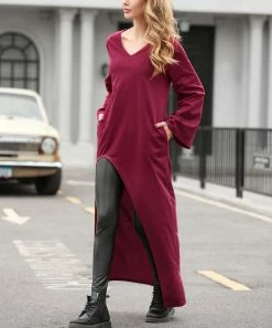 Best deal π Z Avenue Burgundy V-Neck Pocket Longline Hi-Low Tunic - π© Women π§¨