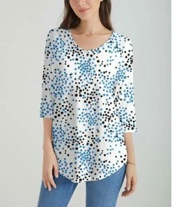 Outlet π Z Avenue White & Blue Stars Three-Quarter Sleeve Tunic - π© Women π