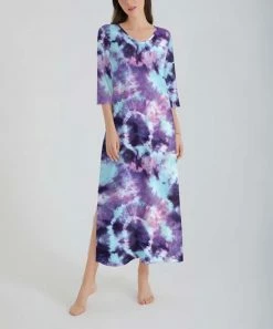 Best Sale 🤩 Z Avenue Purple & Aqua Tie-Dye Three-Quarter Sleeve Maxi 👗 Dress - Plus 😀