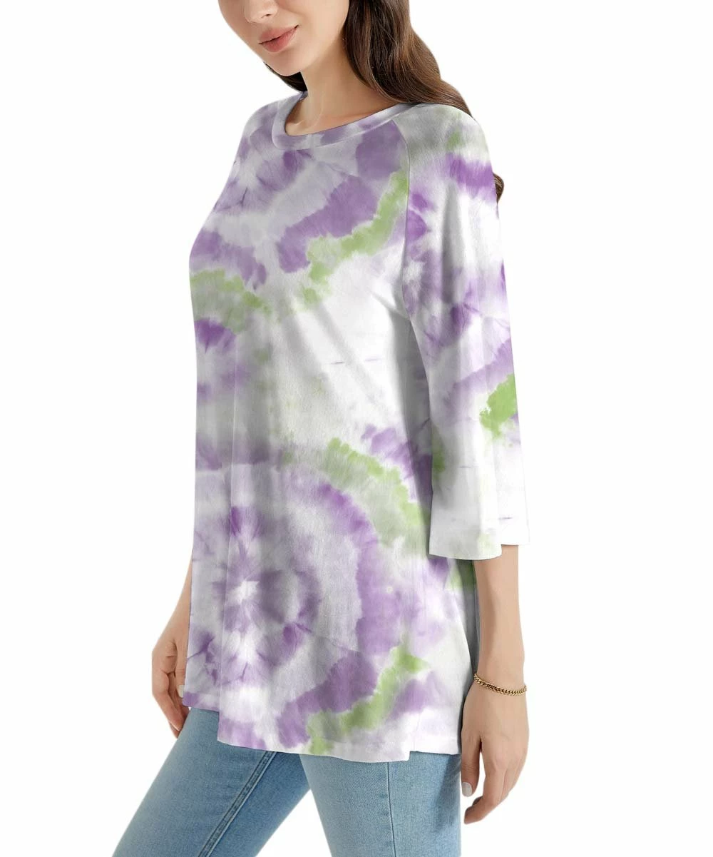 Hot Sale π₯° Z Avenue Purple & Green Tie-Dye Half-Sleeve Tunic - Plus π - Image 2
