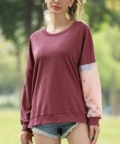 Top 10 😉 Z Avenue Purple Tie-Dye Asymmetrical Contrast-Sleeve Pullover - 👩 Women & Plus 🎉
