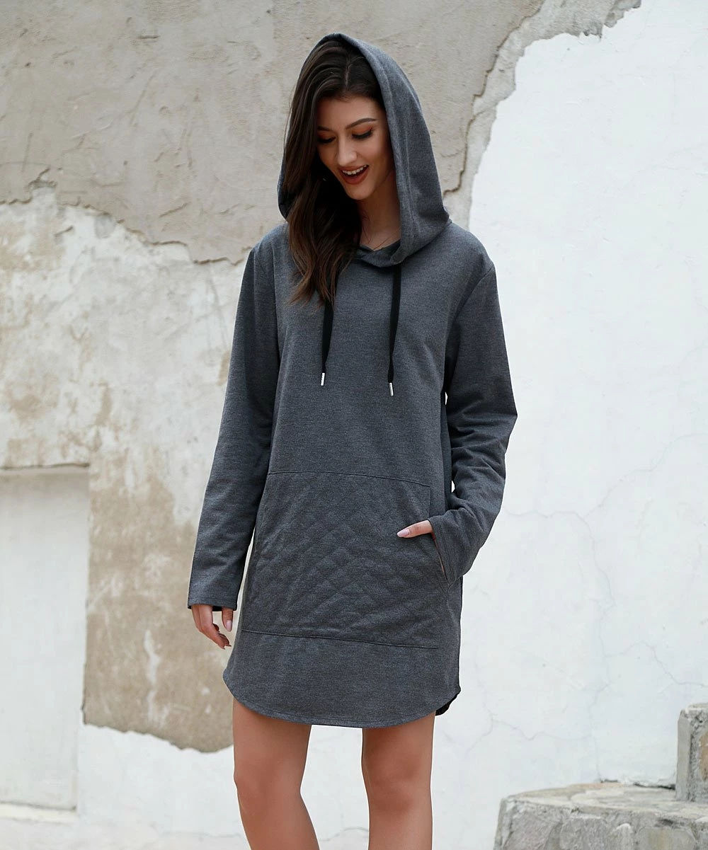 Best Pirce π Z Avenue Mid Gray Kangaroo-Pocket Hooded π Dress - π© Women & Plus β€οΈ - Image 2