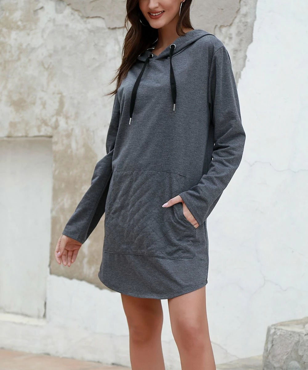 Best Pirce π Z Avenue Mid Gray Kangaroo-Pocket Hooded π Dress - π© Women & Plus β€οΈ - Image 3