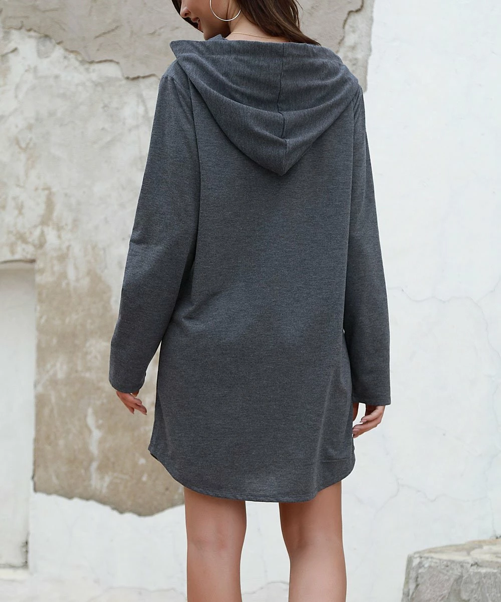 Best Pirce π Z Avenue Mid Gray Kangaroo-Pocket Hooded π Dress - π© Women & Plus β€οΈ - Image 4