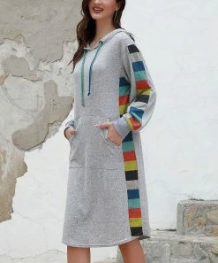 Discount β€οΈ Z Avenue Gray Stripe Kangaroo-Pocket Midi Sweatshirt π Dress - Plus π