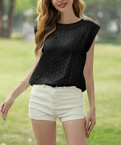 Best reviews of 😍 Z Avenue Black Eyelet Cap-Sleeve Top - 👩 Women & Plus 🤩