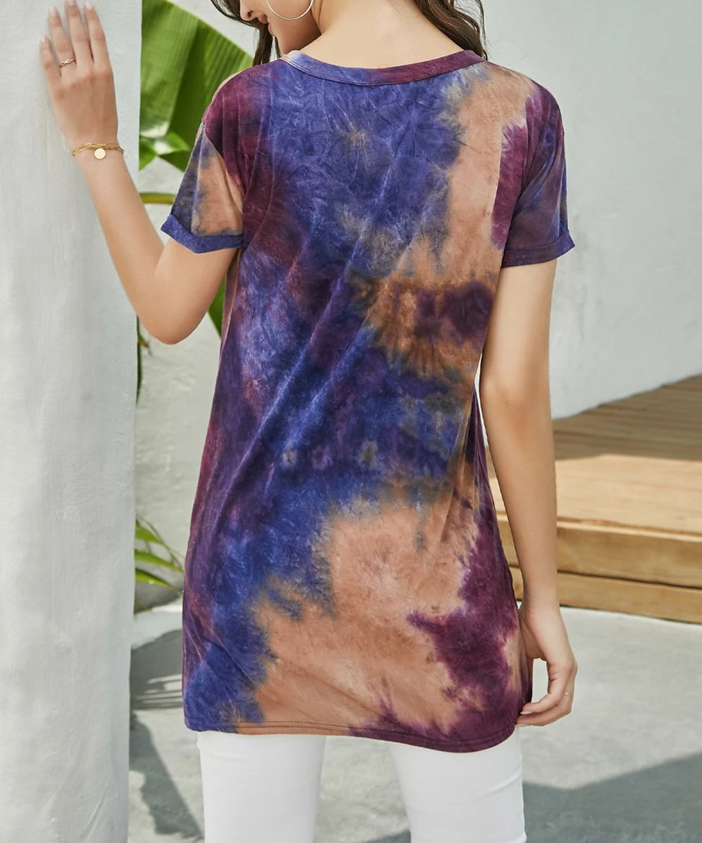 Coupon β Z Avenue Purple & Brown Tie-Dye Scoop Neck Short-Sleeve Tunic - π© Women & Plus π₯° - Image 5