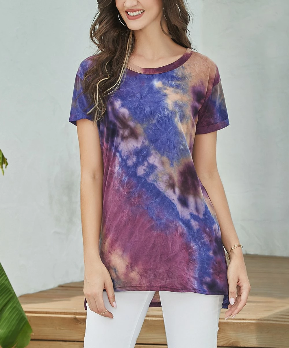 Coupon β Z Avenue Purple & Brown Tie-Dye Scoop Neck Short-Sleeve Tunic - π© Women & Plus π₯°