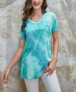 Best deal π Z Avenue Turquoise & Blue Tie-Dye V-Neck Short-Sleeve Tunic - π© Women π―