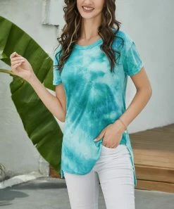 Best reviews of β Z Avenue Turquoise & Blue Tie-Dye Scoop Neck Short-Sleeve Tunic - π© Women & Plus β¨