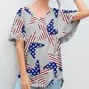 Coupon 🎉 Z Avenue Blue American Stars & Stripes Bell-Sleeve V-Neck Tunic - 👩 Women 🤩