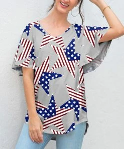 Coupon 🎉 Z Avenue Blue American Stars & Stripes Bell-Sleeve V-Neck Tunic - 👩 Women 🤩