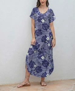 Best Sale π Z Avenue Purple & White Floral Side-Slit Scoop Neck Short-Sleeve Maxi π Dress - π© Women π₯
