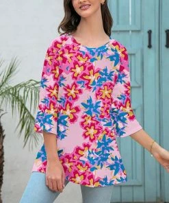 Brand new β Z Avenue Blue & Pink Abstract Three-Quarter Sleeve Tunic - Plus β