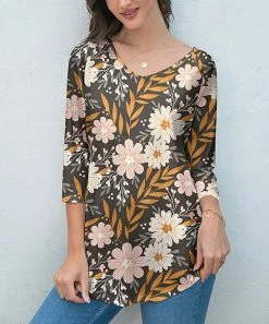 Top 10 βοΈ Z Avenue Yellow & Brown Floral Three-Quarter Sleeve Tunic - π© Women π