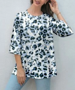 Best reviews of 🌟 Z Avenue Blue Leopard-Print Three-Quarter Sleeve Top - Plus 🧨