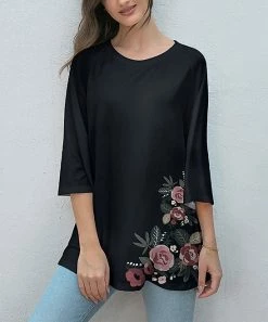 Coupon 🥰 Z Avenue Black Floral Three-Quarter Sleeve Tunic - Plus ❤️