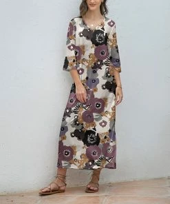 Cheapest 🔔 Z Avenue Yellow & Purple Floral Three-Quarter Sleeve Maxi 👗 Dress - 👩 Women ⌛
