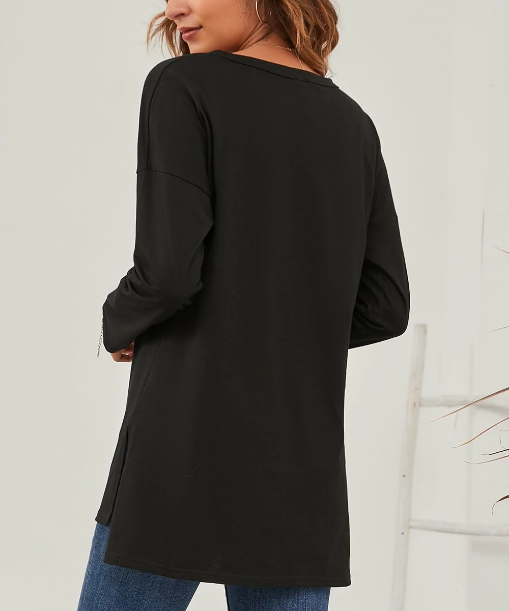 Cheapest β Z Avenue Black Side-Slit V-Neck Long-Sleeve Tunic - π© Women & Plus π₯° - Image 4