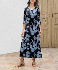 Deals 𧨠Z Avenue Black & Blue Tie-Dye Three-Quarter Sleeve Maxi π Dress - Plus π―