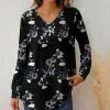 Brand new 😉 Z Avenue Black & White Floral Button-Front V-Neck Long-Sleeve Tunic - 👩 Women 💯