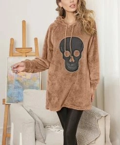 Best Pirce 🧨 Z Avenue Khaki Skull Oversize Hoodie - 👩 Women & Plus 🤩