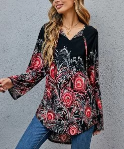 Best Sale 😉 Z Avenue Black & Pink Floral Tie-Neck Tunic - 👩 Women 🎁
