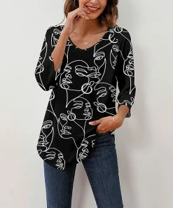 Best Sale 🤩 Z Avenue Black Abstract Three-Quarter Sleeve Tunic - Plus 🔥
