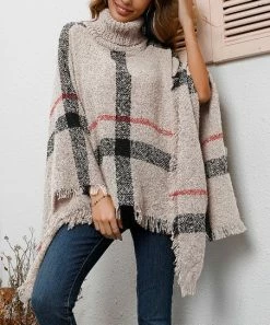 Cheapest 💯 Z Avenue Beige Plaid Turtleneck Poncho - Juniors 💯